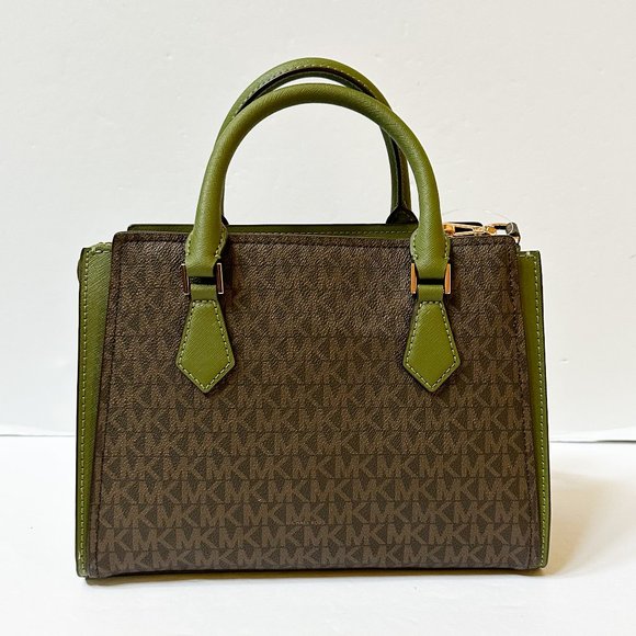 Michael Kors Hope Medium Satchel Shoulder Crossbody Bag MK Brown Evergreen - Picture 4 of 9